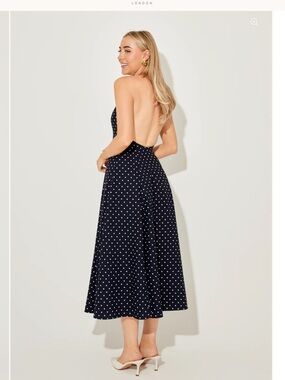 Polka Dot Backless Midi Dress - Black/White